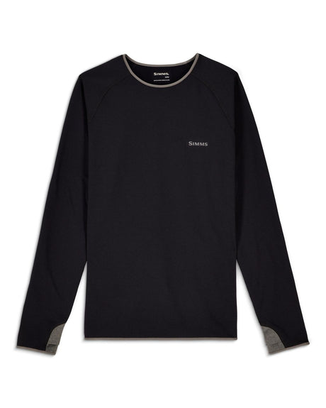 Simms Strata 200 Crew Black, långärmad fleece med SIMMS-logo - perfekt mellanlager för fiskeäventyr i kyligt väder.